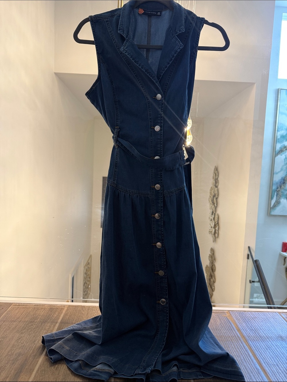 Sleeveless Dark Blue Denim Button-Front Dress